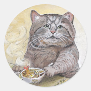 寿司猫の天ぷらのうどん ラウンドシール