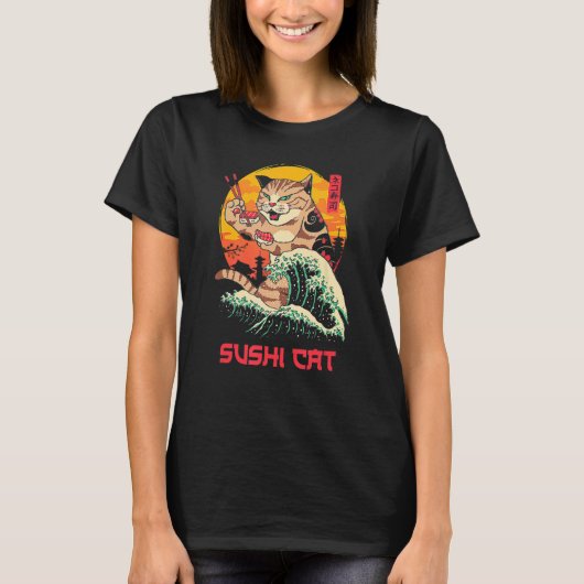 寿司猫日本の食と猫の衣装 Tシャツ (正面)