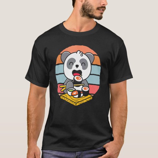 寿司転が日本のグルメ動物パンダ Tシャツ (正面)