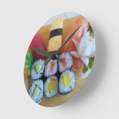 寿司 アジア 魚 ご飯 食べ物 ラウンド壁時計 (傾斜)