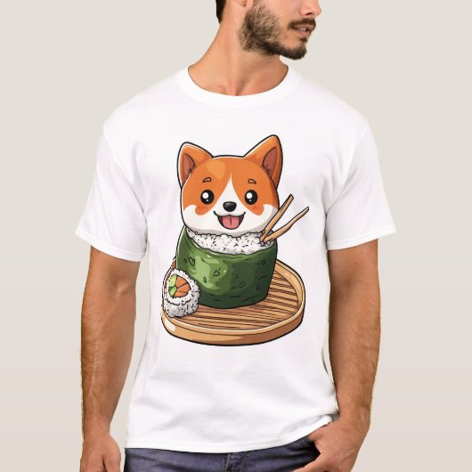 寿司 柴犬 かわいい 食べ物 犬 Tシャツ (正面)