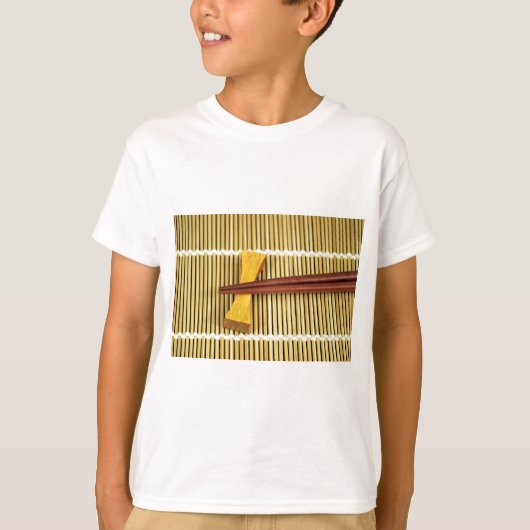 寿司 箸 先生 マスター 木 竹 Tシャツ (正面)