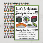 （寿司）連続でおめでとう！お祝い 招待状 (正面/裏面)