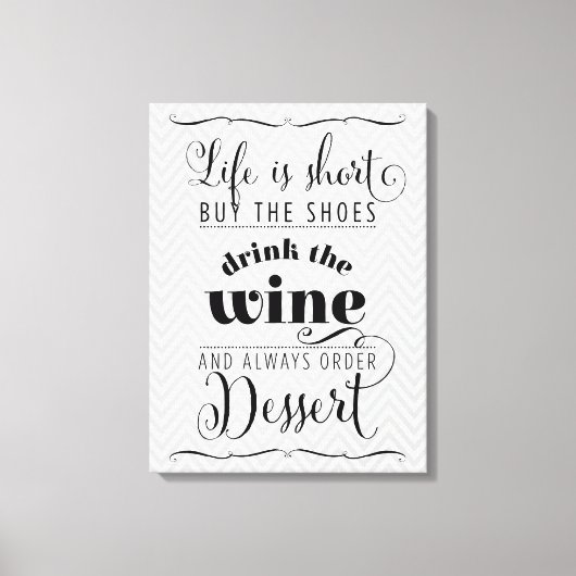 寿命は短モダンタイポグラフィやる気を起こさせる灰色 キャンバスプリント (正面)