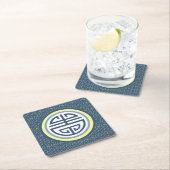 寿長寿中国のシンボル – 青と黄 スクエアペーパーコースター (インサイチュ)