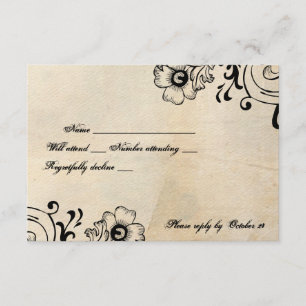 封筒が付いているぼろぼろのシックなレトロの花のrsvp 出欠カード