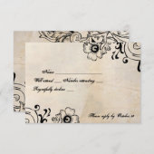 封筒が付いているぼろぼろのシックなレトロの花のrsvp 出欠カード (正面/裏面)