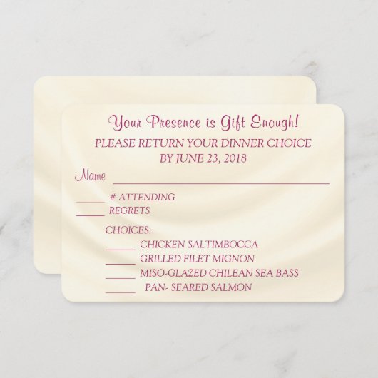 封筒が付いているカスタマイズ可能なメニュー応答カード 出欠カード (正面/裏面)