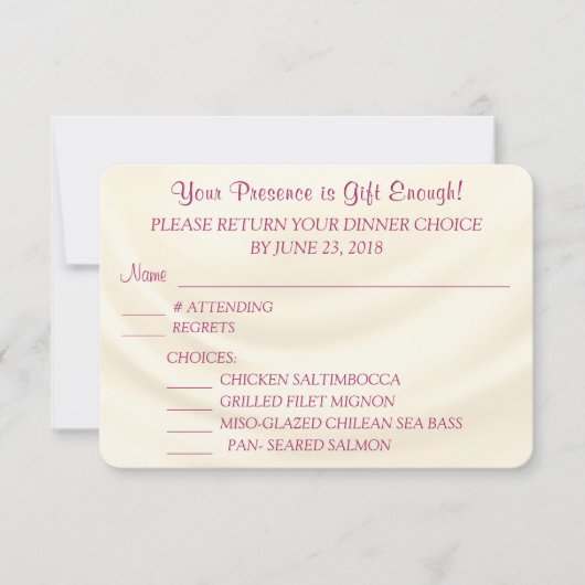 封筒が付いているカスタマイズ可能なメニュー応答カード 出欠カード (正面)