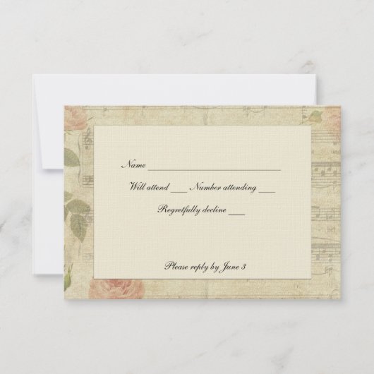 封筒が付いているビクトリアンな音楽そしてばら色のrsvp 出欠カード (正面)