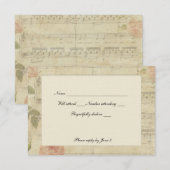 封筒が付いているビクトリアンな音楽そしてばら色のrsvp 出欠カード (正面/裏面)