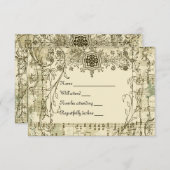 封筒が付いているファンシーなヴィンテージ音楽rsvp 出欠カード (正面/裏面)