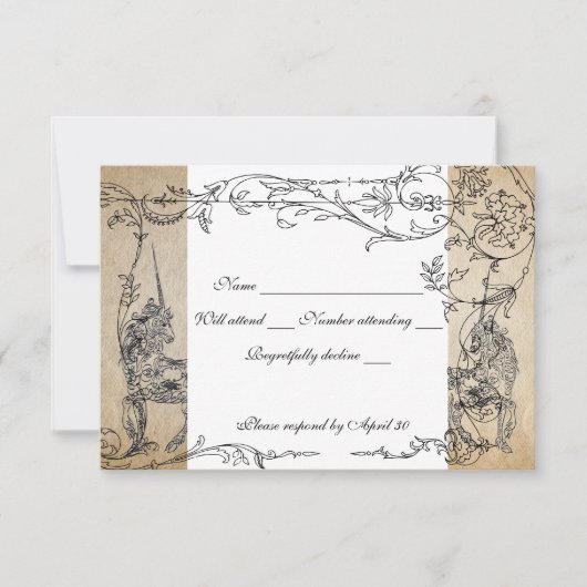 封筒が付いているユニコーンの物語の本のrsvp 出欠カード (正面)