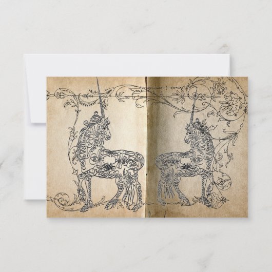 封筒が付いているユニコーンの物語の本のrsvp 出欠カード (裏面)