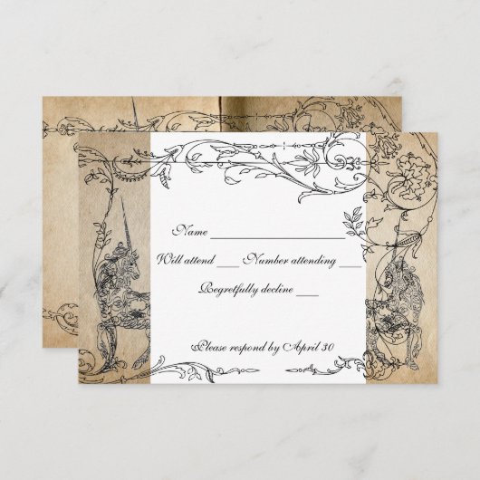 封筒が付いているユニコーンの物語の本のrsvp 出欠カード (正面/裏面)