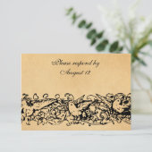 封筒が付いているヴィンテージの羊皮紙RSVP 出欠カード (スタンド正面)