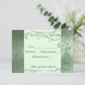 封筒が付いている内気なユニコーンの緑の金属rsvp 出欠カード (スタンド正面)