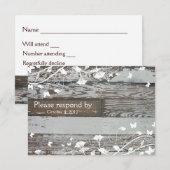 封筒が付いている古い木RSVP--白い 出欠カード (正面/裏面)
