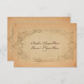 封筒が付いている旧式な楕円形の羊皮紙のrsvp 出欠カード (正面/裏面)