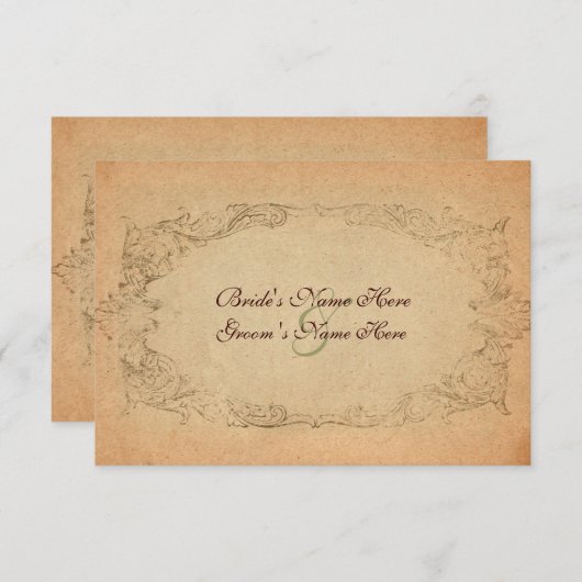 封筒が付いている旧式な楕円形の羊皮紙のrsvp 出欠カード (正面/裏面)