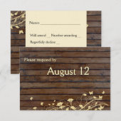 封筒が付いている焦茶の木製のrsvp 出欠カード (正面/裏面)