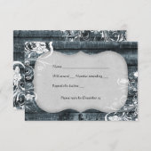 封筒が付いている青い木製のぼろぼろのレースのrsvp 出欠カード (正面/裏面)