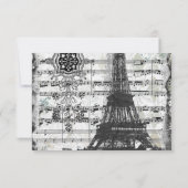 封筒が付いている黒いパリエッフェル塔音楽rsvp 出欠カード (裏面)