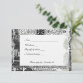 封筒が付いている黒いパリエッフェル塔音楽rsvp 出欠カード (スタンド正面)