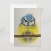 封筒つき黄色と青の鳥のノートカード サンキューカード (正面/裏面)