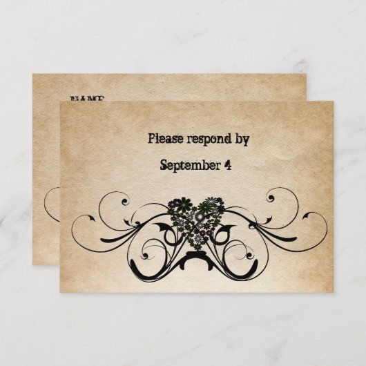封筒とのぼろぼろの素朴なRSVP 出欠カード (正面/裏面)