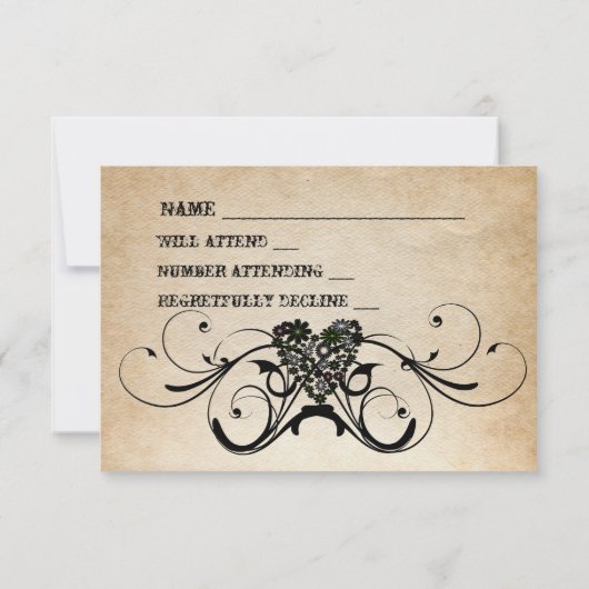 封筒とのぼろぼろの素朴なRSVP 出欠カード (裏面)