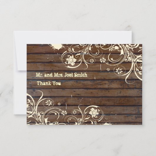 封筒との古い木製の平らなサンキューカード サンキューカード (正面)