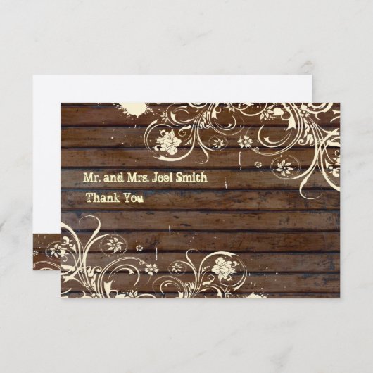 封筒との古い木製の平らなサンキューカード サンキューカード (正面/裏面)