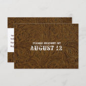 封筒との焦茶革結婚RSVP 出欠カード (正面/裏面)
