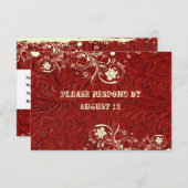 封筒との赤い革およびレースRSVP 出欠カード (正面/裏面)