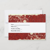 封筒との赤い革およびレースRSVP 出欠カード (裏面)