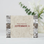 封筒と木材とパーチメントRSVP 出欠カード (スタンド正面)