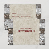 封筒と木材とパーチメントRSVP 出欠カード (正面/裏面)