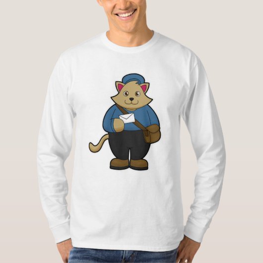 封筒と鞄を持った郵便配達の猫 Tシャツ (正面)