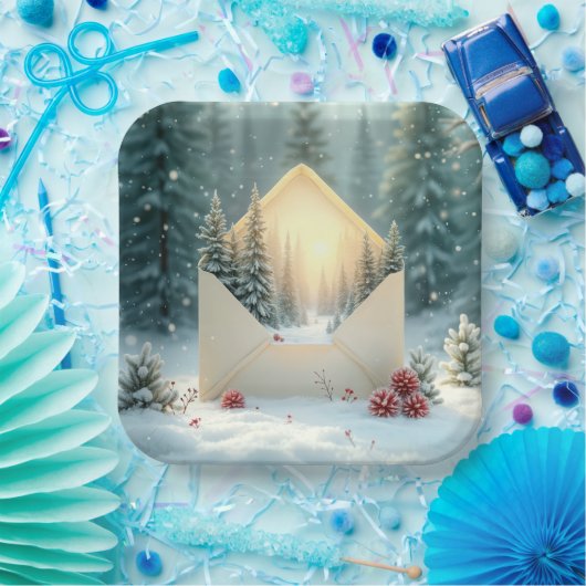 封筒に入ったクリスマスウィンターフォレスト ペーパープレート (パーティー)