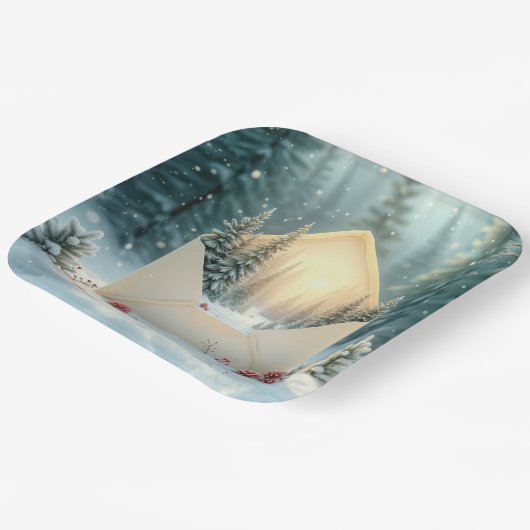 封筒に入ったクリスマスウィンターフォレスト ペーパープレート (傾斜あり)