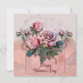 封筒に入ったピンクのバラ | Happy Women's Day シーズンカード (正面)