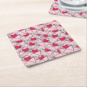 封筒のバレンタインのハート スクエアペーパーコースター (アングル)