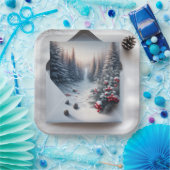 封筒の冬の森の風景 ペーパープレート (パーティー)