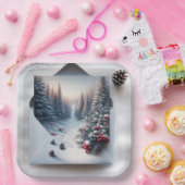 封筒の冬の森の風景 ペーパープレート (パーティー)