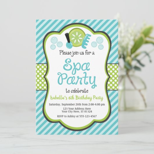 封筒を持つスパの誕生日のパーティの招待状 招待状 (スタンド正面)