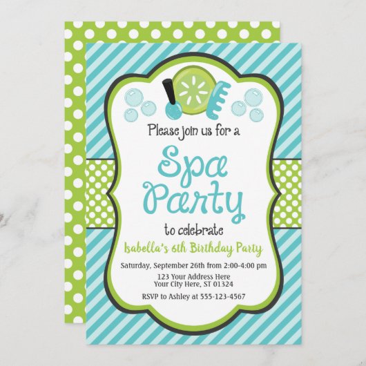 封筒を持つスパの誕生日のパーティの招待状 招待状 (正面/裏面)