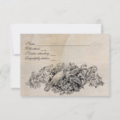 封筒を持つヴィンテージの仲の良い恋人同士RSVP 出欠カード (裏面)