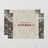 封筒を持つ木および羊皮紙の渦巻ブラウンRSVP 出欠カード (正面/裏面)