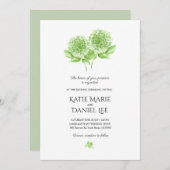 封筒を持つ緑のアジサイの結婚式招待状* サンキューカード (正面/裏面)